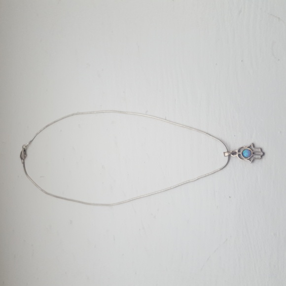 Magnolia Jewellery 925 Silver and Blue Opal Hamsa Necklace - Picture 4 of 10